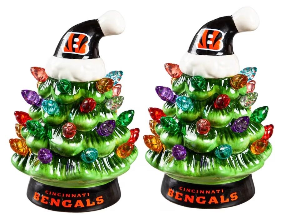 Cincinnati Bengals 4" Ceramic LED Christmas Trees Set of 2