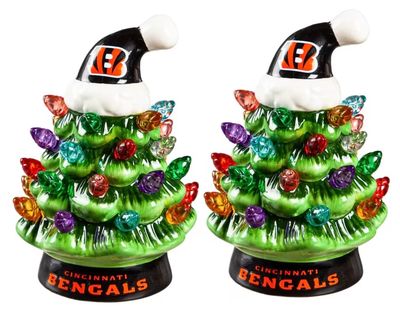 Cincinnati Bengals 4" Ceramic LED Christmas Trees Set of 2