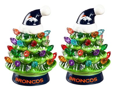 Denver Broncos 4" Ceramic LED Christmas Trees Set of 2