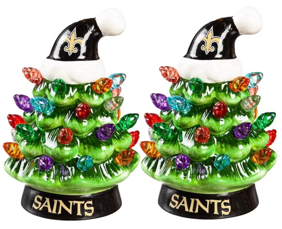 New Orleans Saints 4 New Orleans Saints 4" Ceramic LED Christmas Trees Set of 2