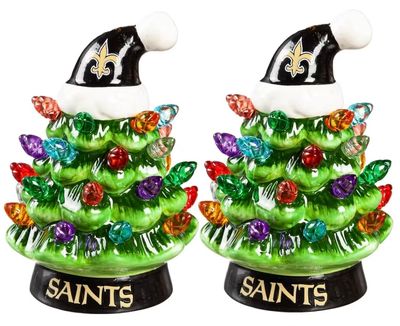 New Orleans Saints 4" Ceramic LED Christmas Trees Set of 2