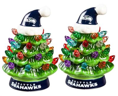 Seattle Seahawks 4" Ceramic LED Christmas Trees Set of 2