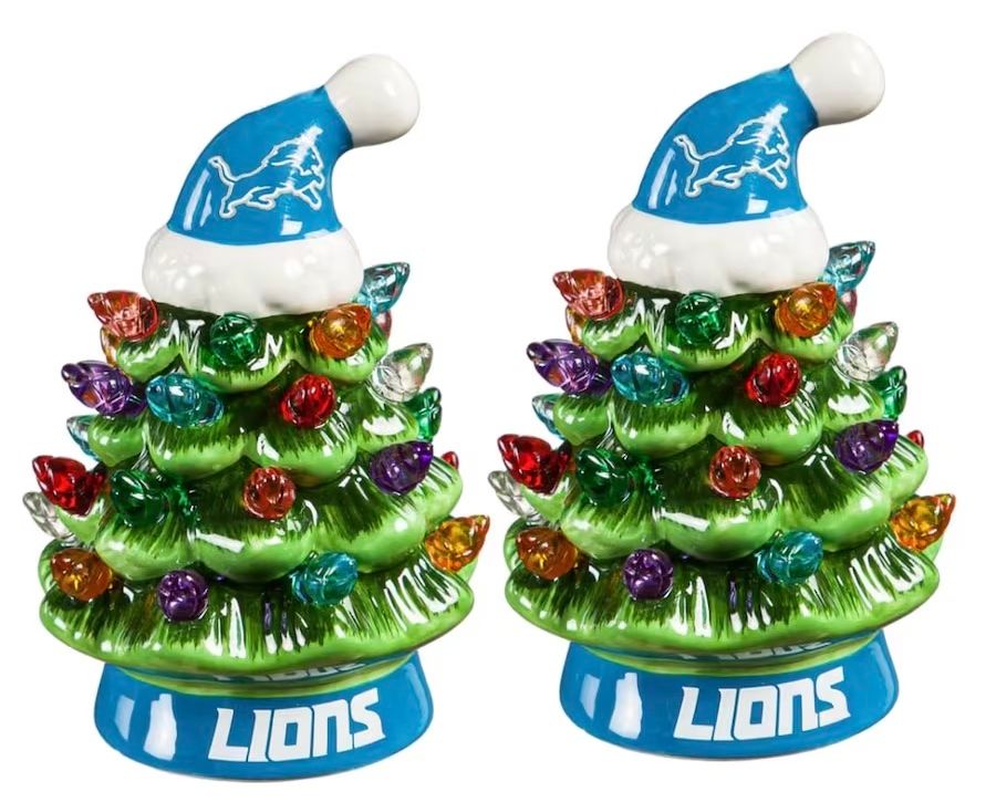 Detroit Lions 4" Ceramic LED Christmas Trees Set of 2