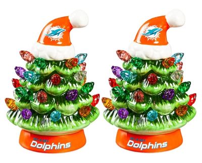 Miami Dolphins 4 Miami Dolphins 4" Ceramic LED Christmas Trees Set of 2