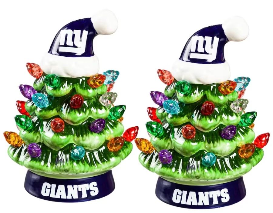 New York Giants 4" Ceramic LED Christmas Trees Set of 2