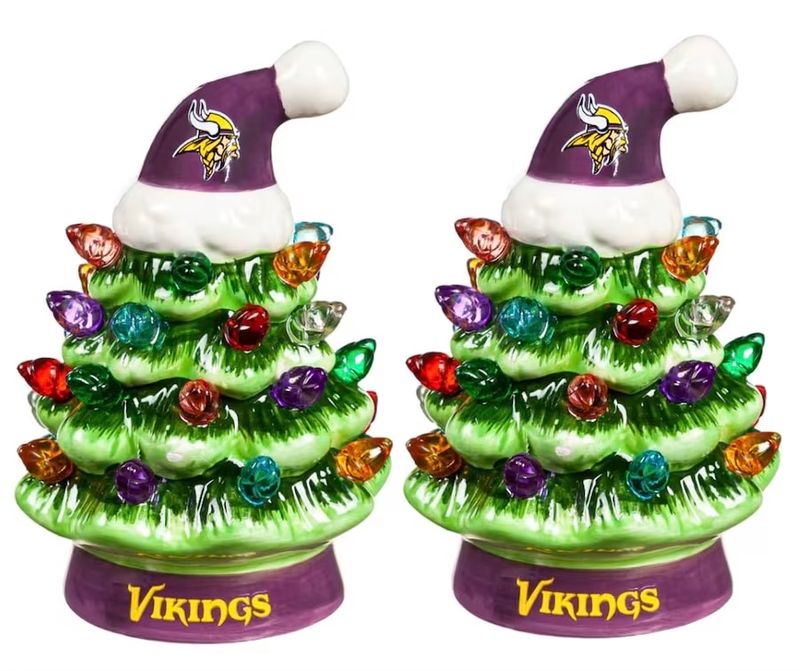 Minnesota Vikings 4 Minnesota Vikings 4" Ceramic LED Christmas Trees Set of 2