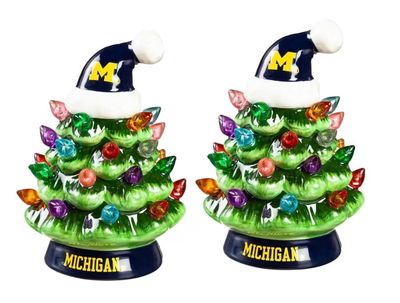 Michigan Wolverines 4" Ceramic LED Christmas Trees Set of 2