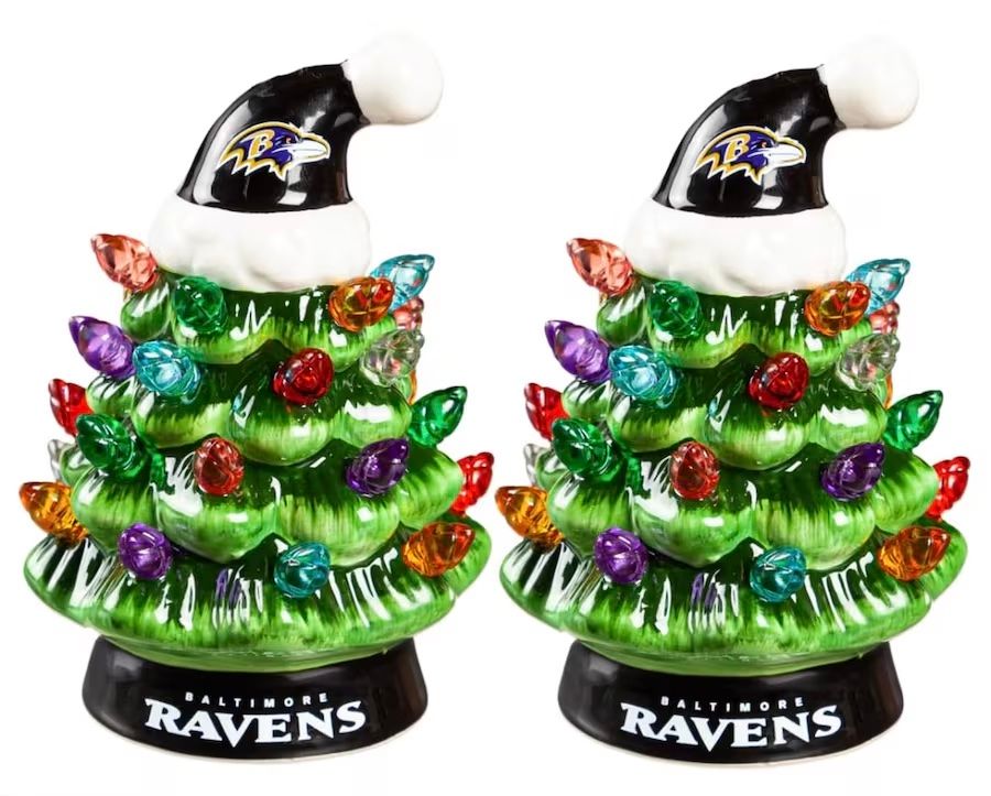 Baltimore Ravens 4" Ceramic LED Christmas Trees Set of 2