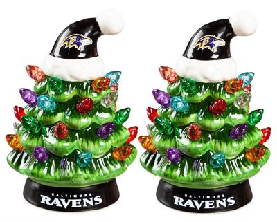 Baltimore Ravens 4" Ceramic LED Christmas Trees Set of 2