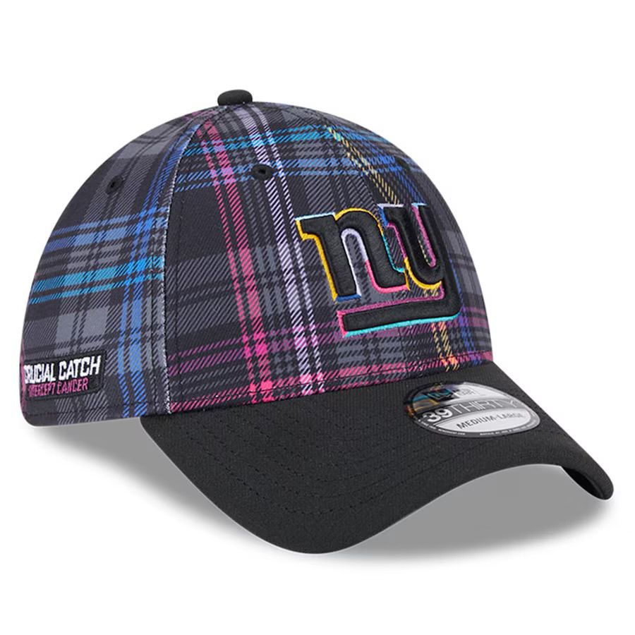 New York Giants Men's New Era Black 2024 NFL Crucial Catch Plaid 39THIRTY Flex Hat