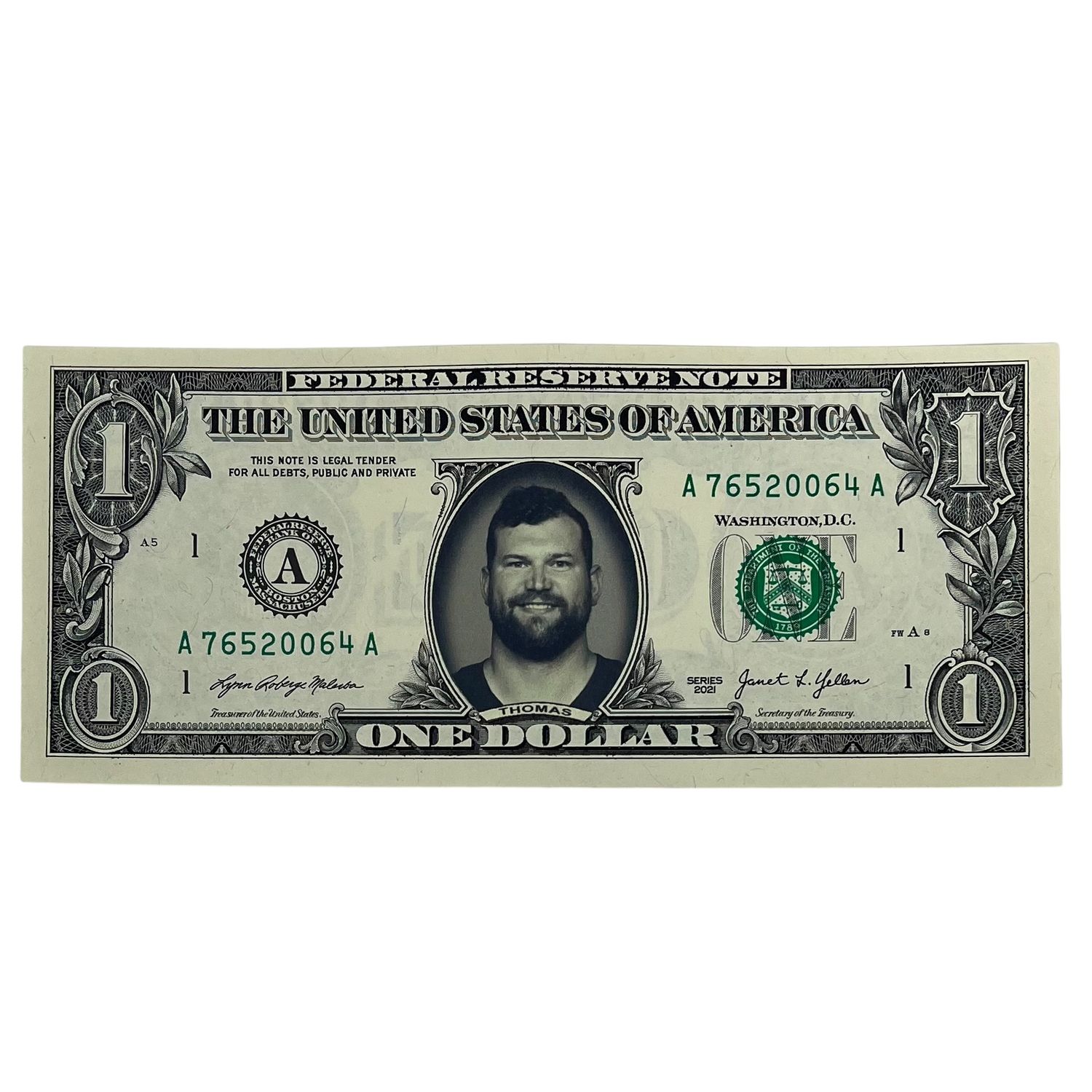 Joe Thomas Famous Face Dollar Bill
