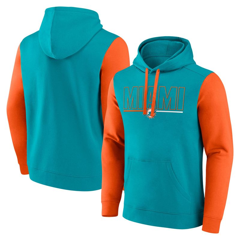 Miami Dolphins Men’s Aqua/Orange Outline Pullover Hoodie