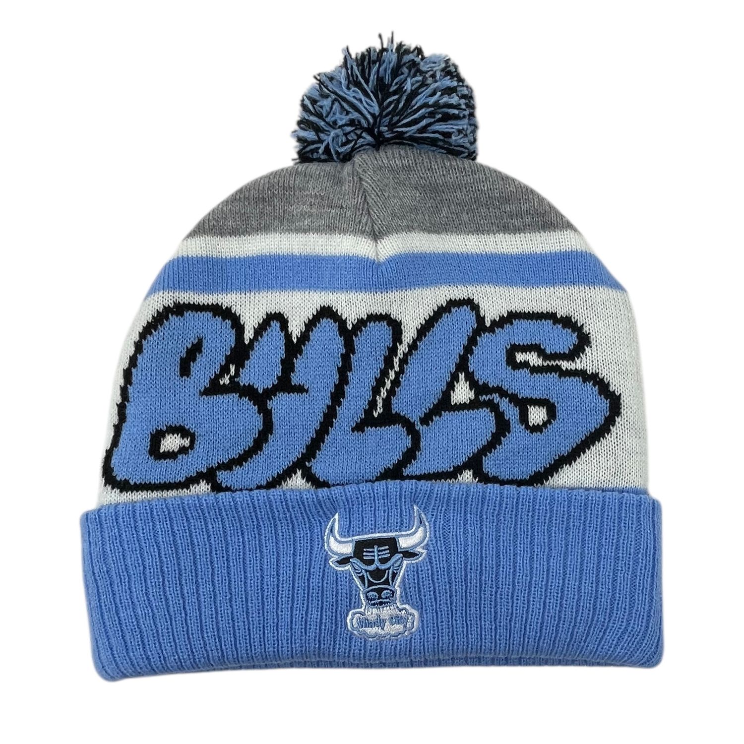 Chicago Bulls Men's NBA Throw Down Mitchell & Ness Cuffed Pom Knit Hat