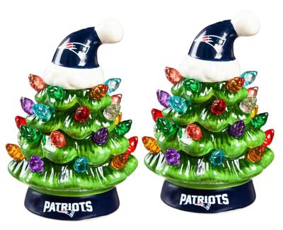 New England Patriots 4" Ceramic LED Christmas Trees Set of 2