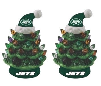 New York Jets 4" Ceramic LED Christmas Trees Set of 2