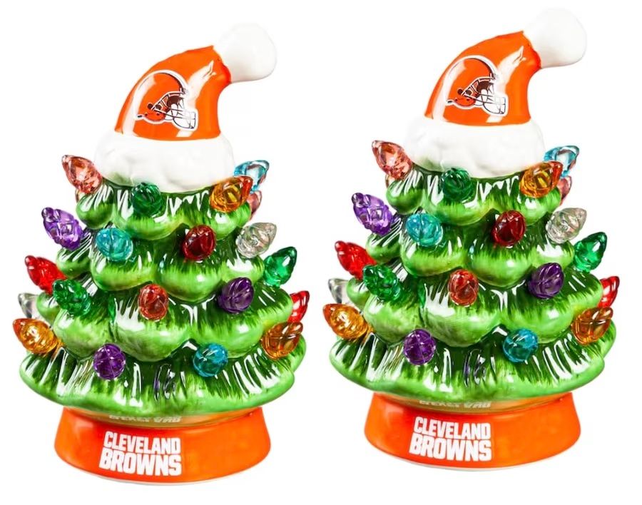 Cleveland Browns 4" Ceramic LED Christmas Trees Set of 2