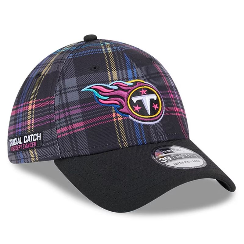 Tennessee Titans Men's New Era Black 2024 NFL Crucial Catch Plaid 39THIRTY Flex Hat