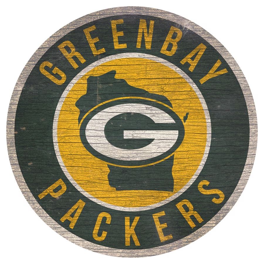 Green Bay Packers 12"x 12" Round State Wooden Sign