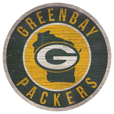 Green Bay Packers 12"x 12" Round State Wooden Sign