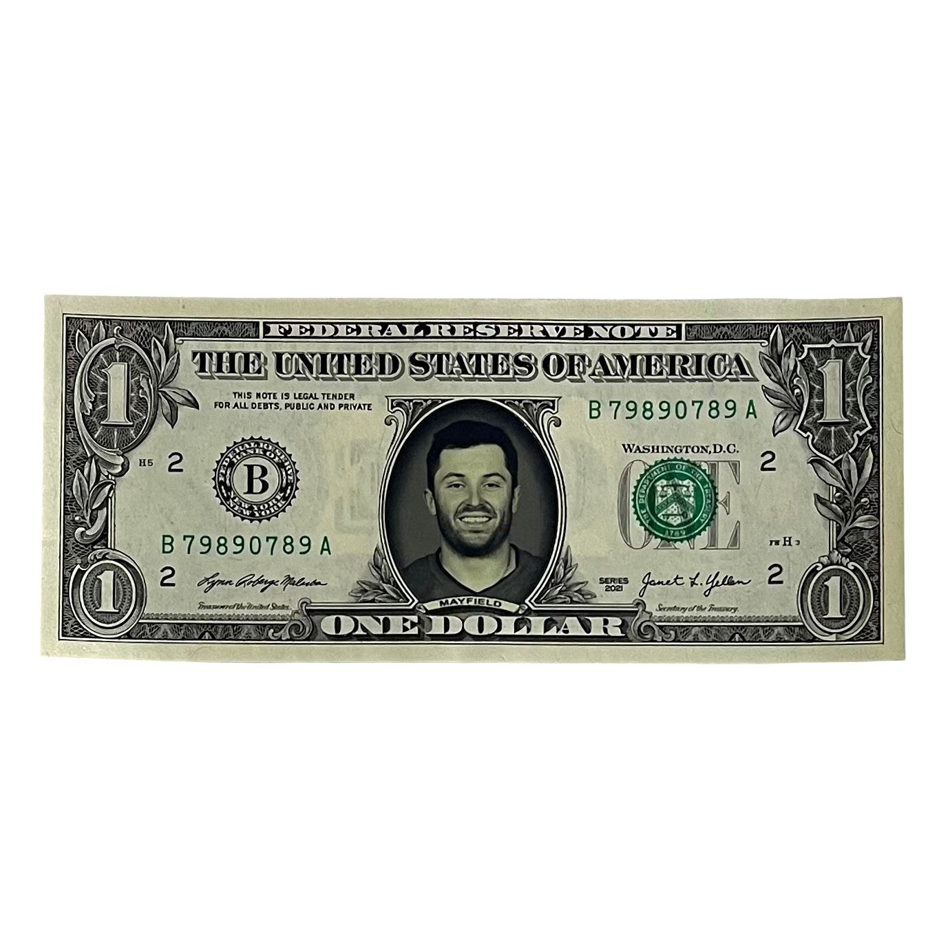 Baker Mayfield Famous Face Dollar Bill
