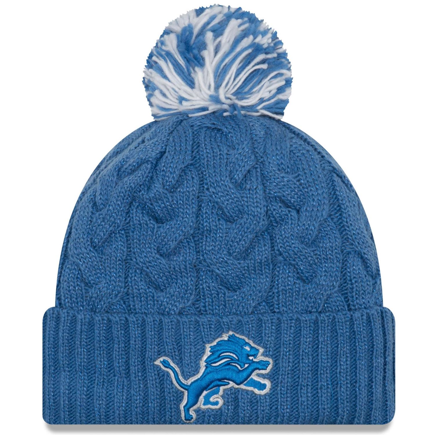 Detroit Lions Women's New Era Cozy Cable Cuffed Knit Pom Hat