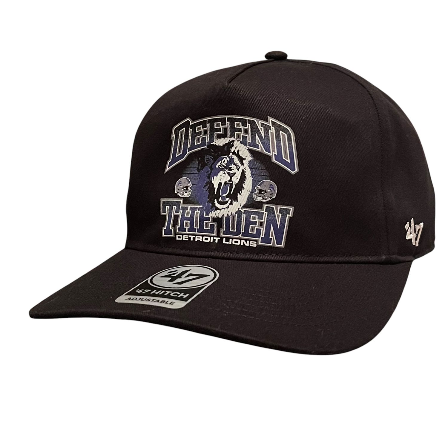 Detroit Lions Men’s Black Defend the Den 47 Hitch Snapback Hat