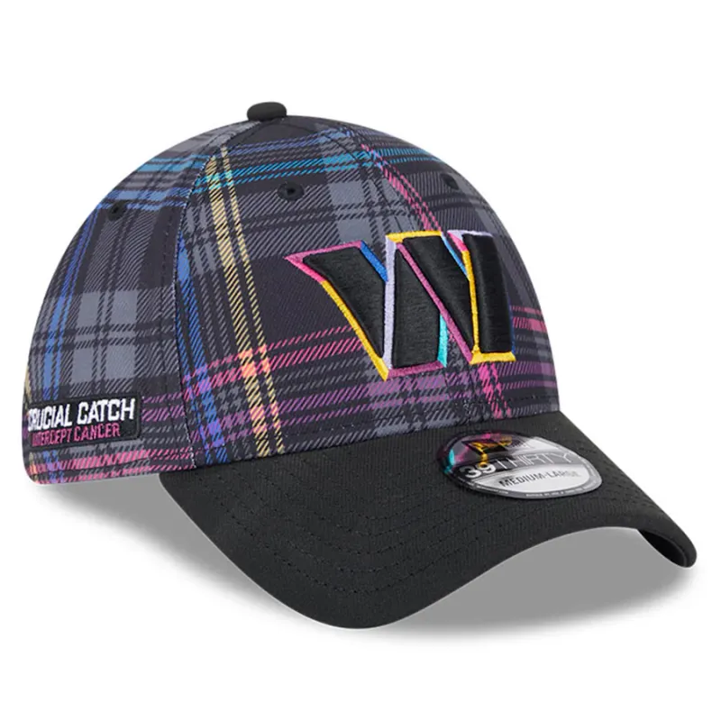 Washington Commanders Men's New Era Black 2024 NFL Crucial Catch Plaid 39THIRTY Flex Hat