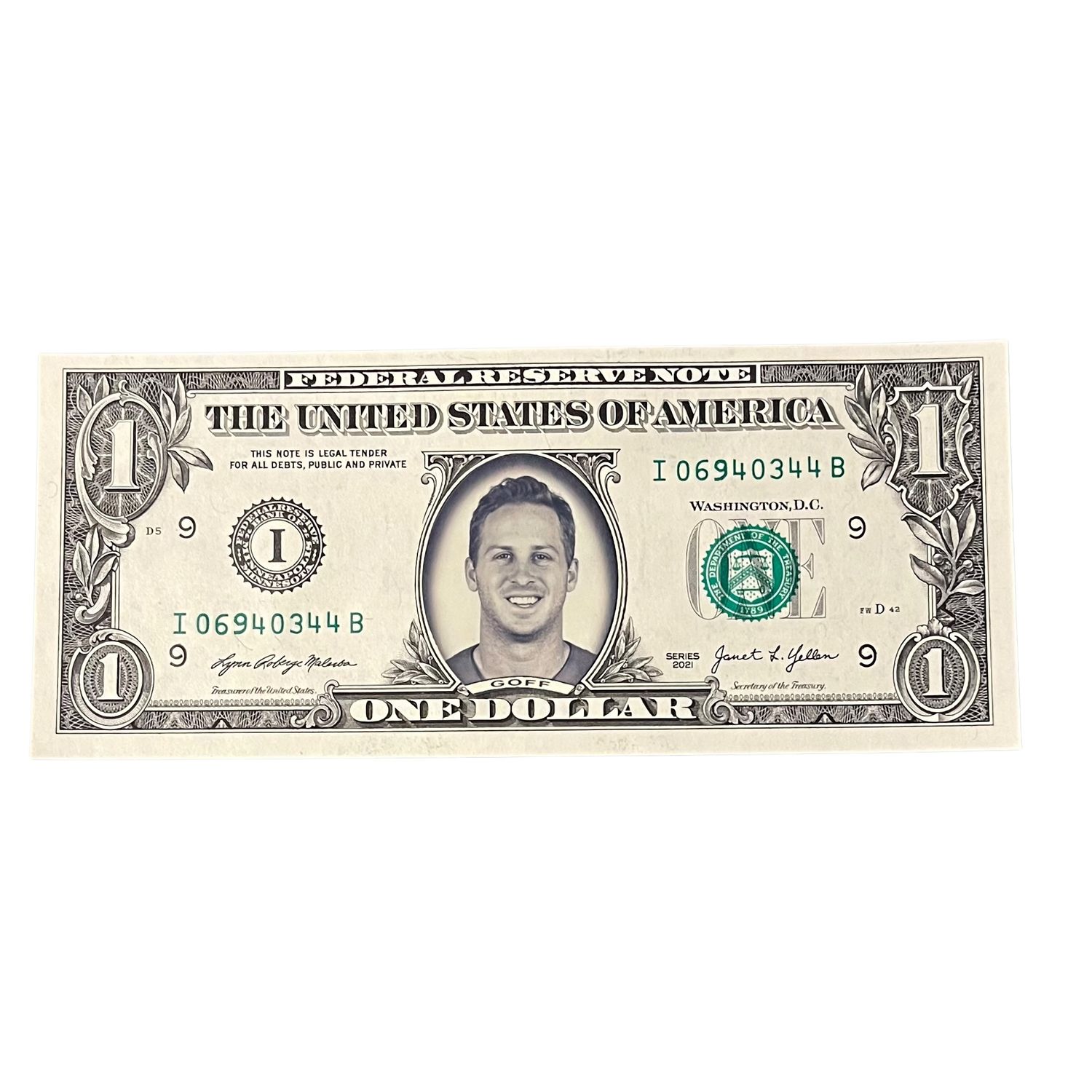 Jared Goff Famous Face Dollar Bill