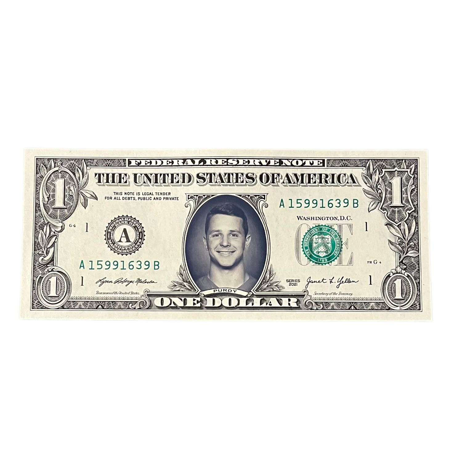 Brock Purdy Famous Face Dollar Bill