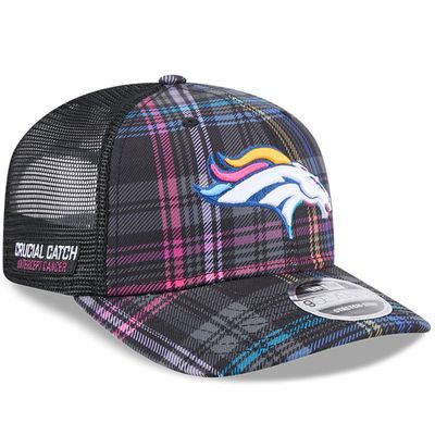 Denver Broncos Men’s New Era Black 2024 NFL Crucial Catch Plaid 9SEVENTY Trucker Snapback Hat