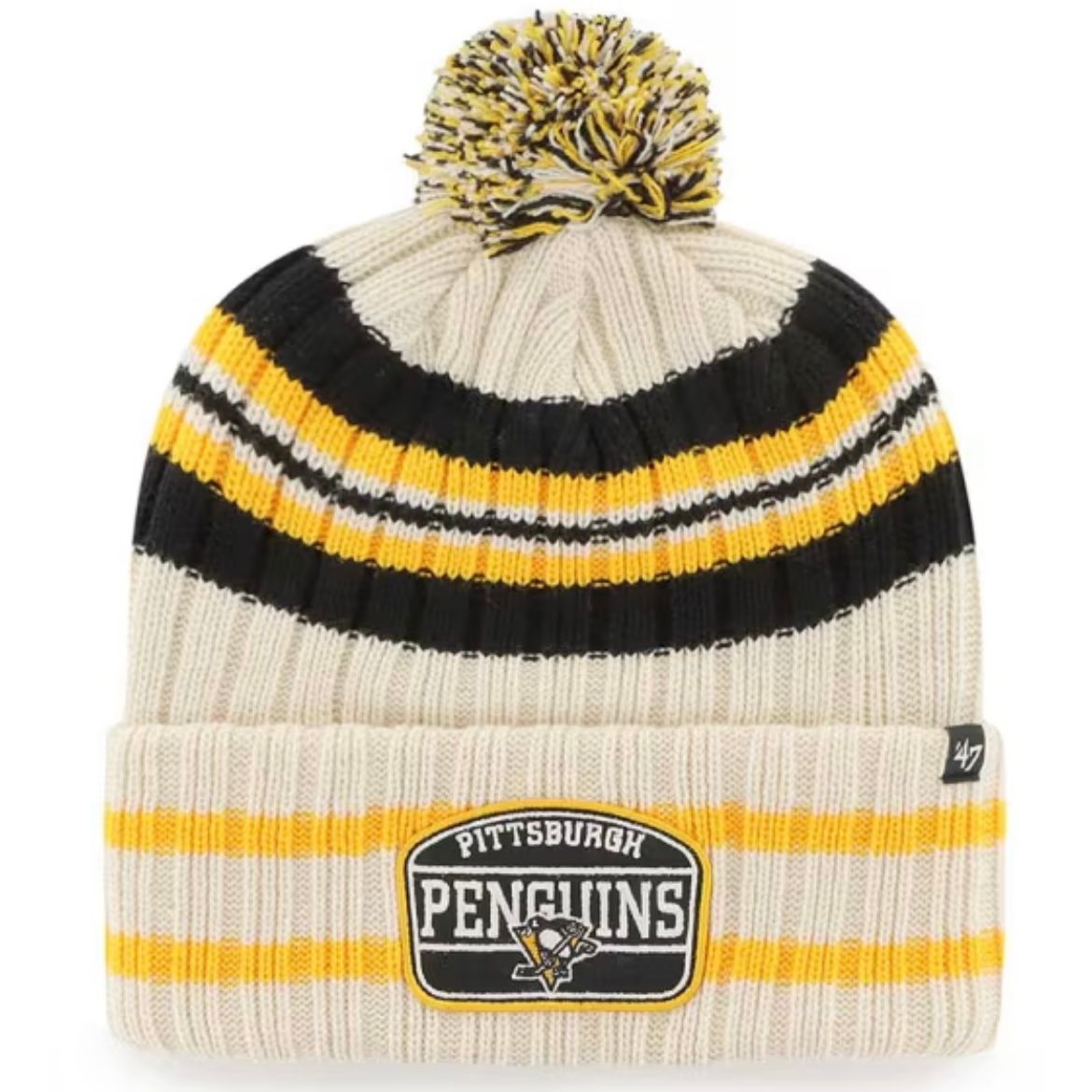 Pittsburgh Penguins Men's 47 Natural Cuffed Pom Knit Hat