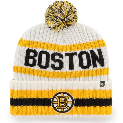 Boston Bruins Men’s Spoke White 47 Bering Cuffed Pom Knit Hat