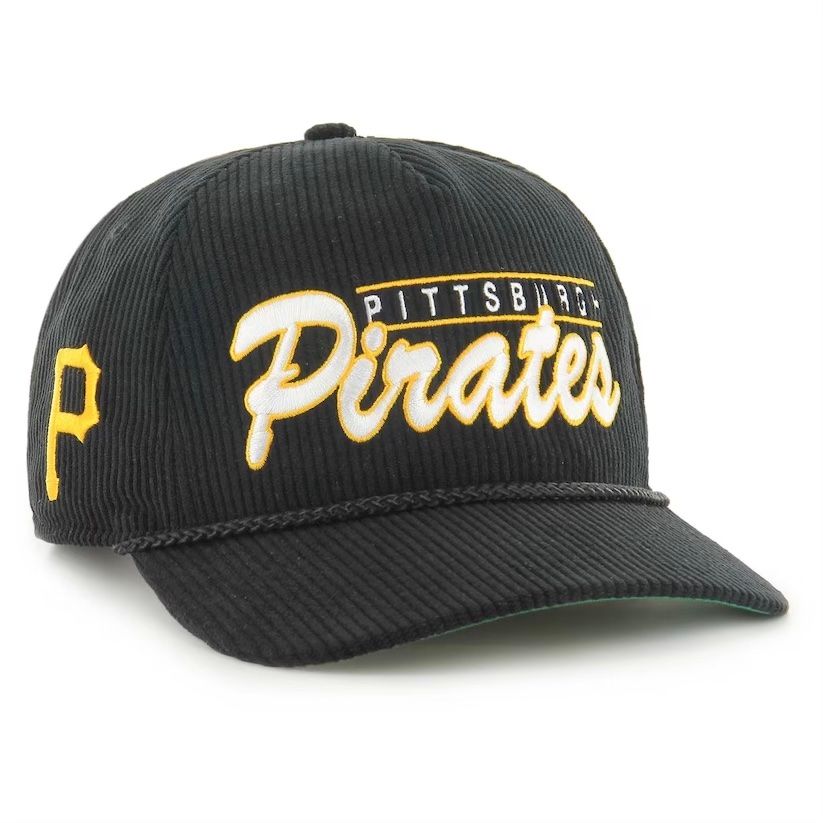 Pittsburgh Pirates Men’s Black Double Header 47 Brand Corduroy Hitch Adjustable Hat