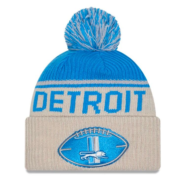 Detroit Lions Men’s Historic Gray New Era 2024 Knit Pom Hat