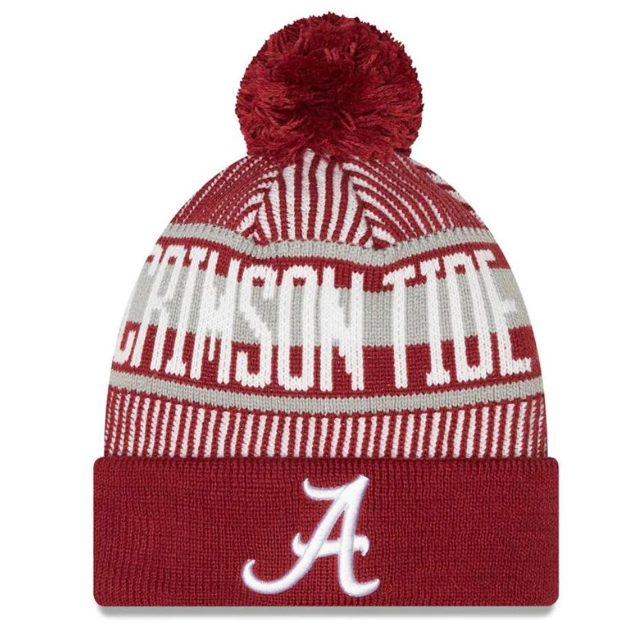 Alabama Crimson Tide Youth New Era Striped Cuffed Pom Knit Hat
