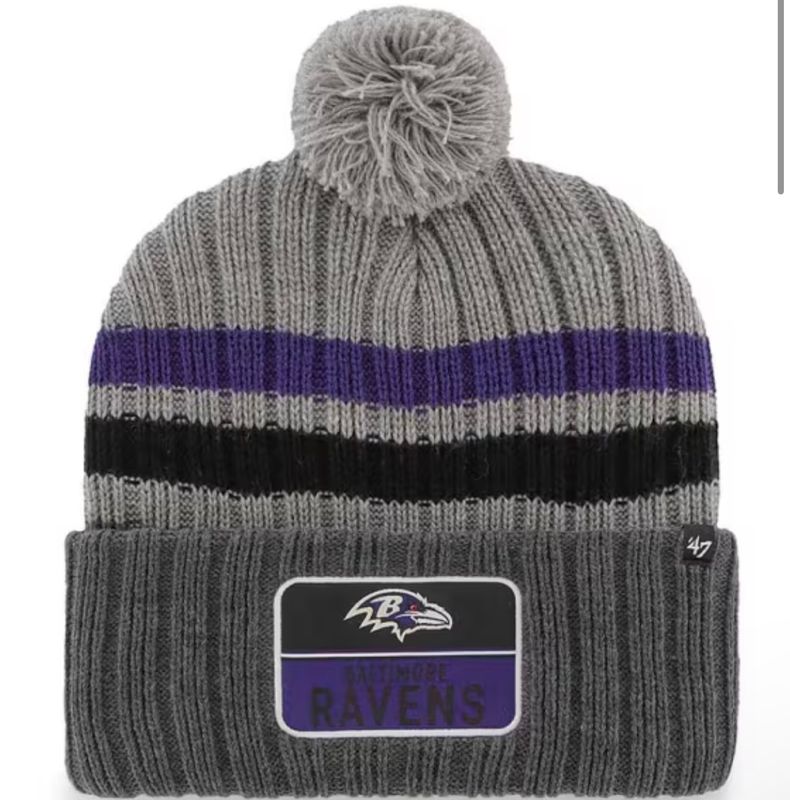 Baltimore Ravens Men’s Dark Gray 47 Brand Stack Cuffed Pom Knit Hat