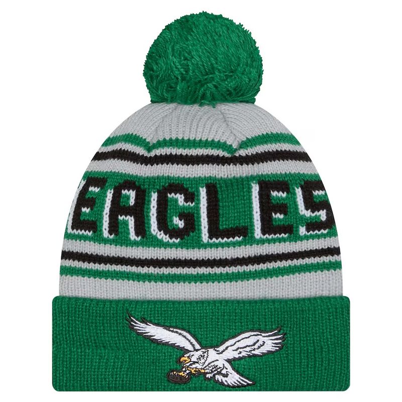 Philadelphia Eagles Youth Kelly Green Historic Wordmark New Era Cuffed Pom Knit Hat