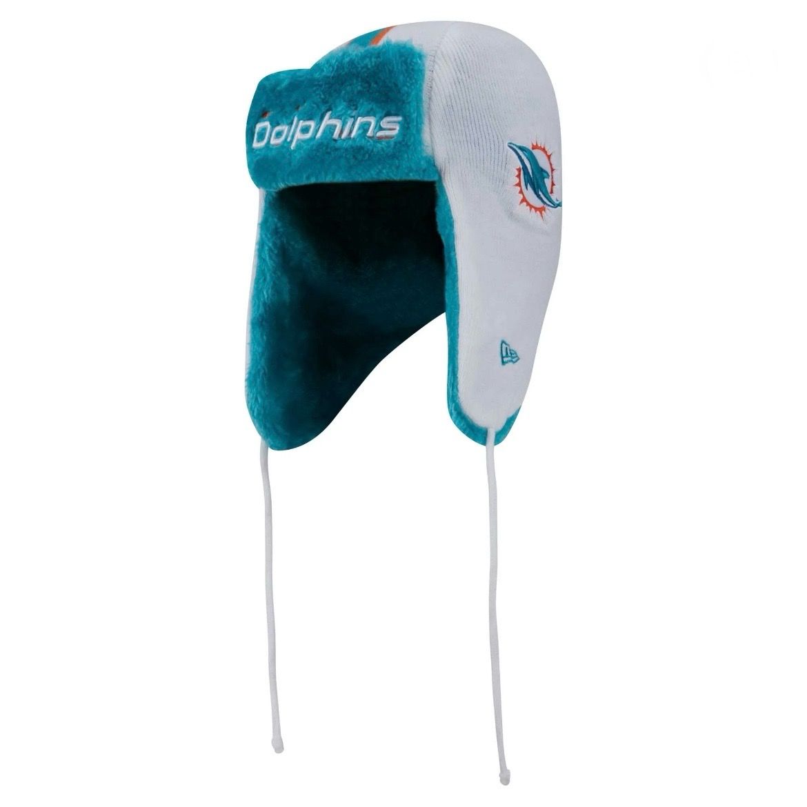 Miami Dolphins Men's White New Era Helmet Head Trapper Knit Hat