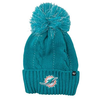 Miami Dolphins Women's 47 Brand Bauble Neptune Teal Cuffed Pom Knit Hat Miami Dolphins Women's 47 Brand Bauble Neptune Teal Cuffed Pom Knit Hat