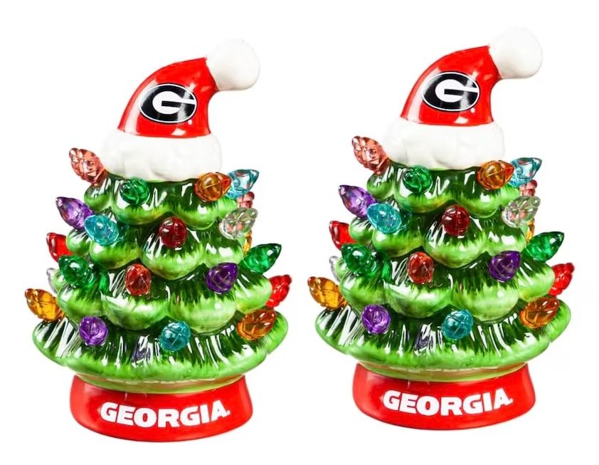 Georgia Bulldogs 4" Ceramic LED Christmas Trees Set of 2