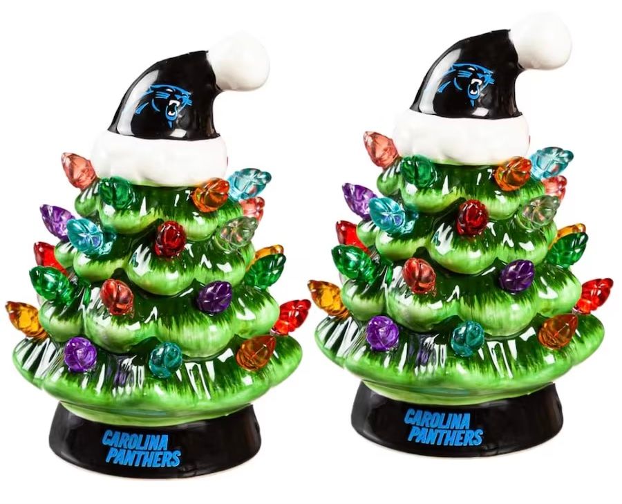 Carolina Panthers 4" Ceramic LED Christmas Trees Set of 2
