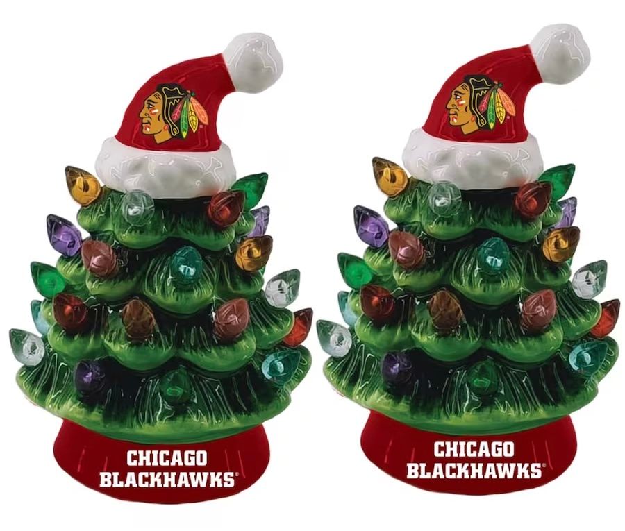 Chicago Blackhawks 4" Ceramic LED Christmas Trees Set of 2