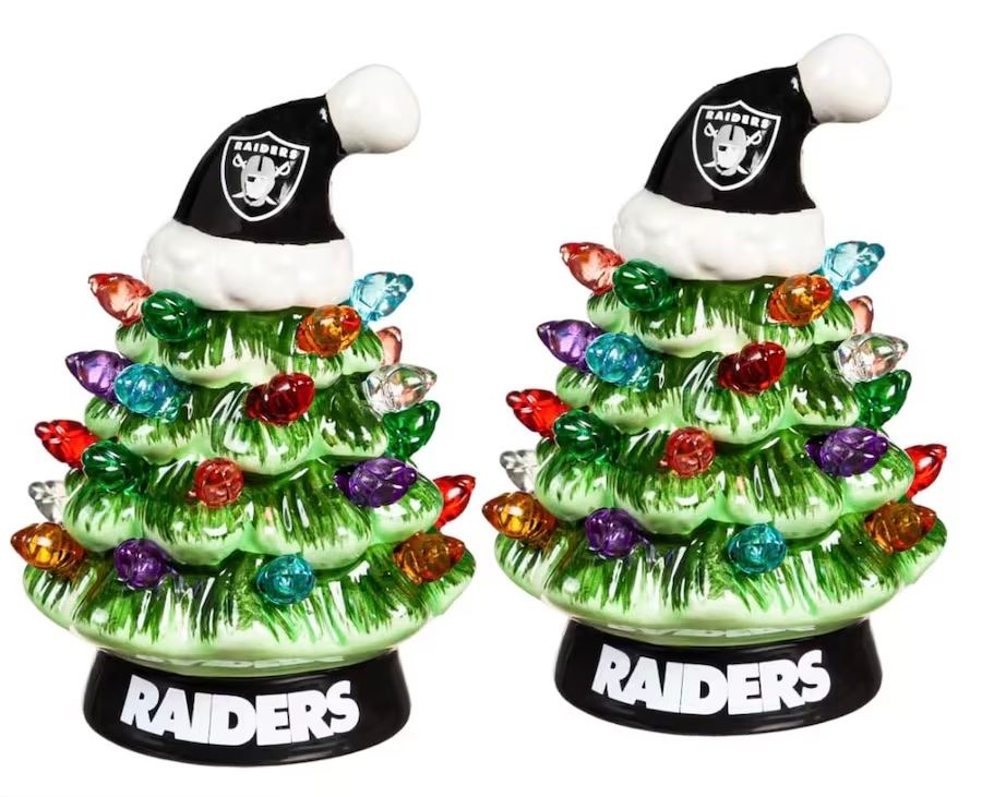 Las Vegas Raiders 4" Ceramic LED Christmas Trees Set of 2