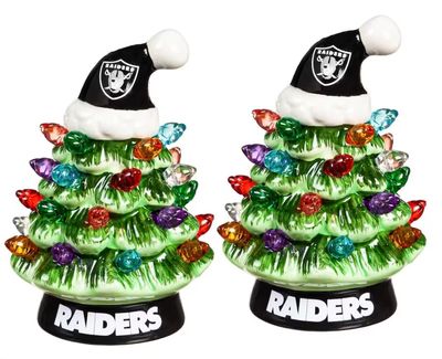 Las Vegas Raiders 4" Ceramic LED Christmas Trees Set of 2