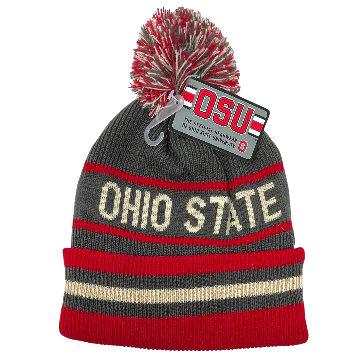Ohio State Buckeyes Men’s Striped Cuffed Pom Knit Hat