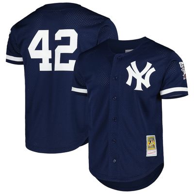 New York Yankees Mariano Rivera 1998 Men’s Blue Mitchell & Ness Full Button Mesh Jersey