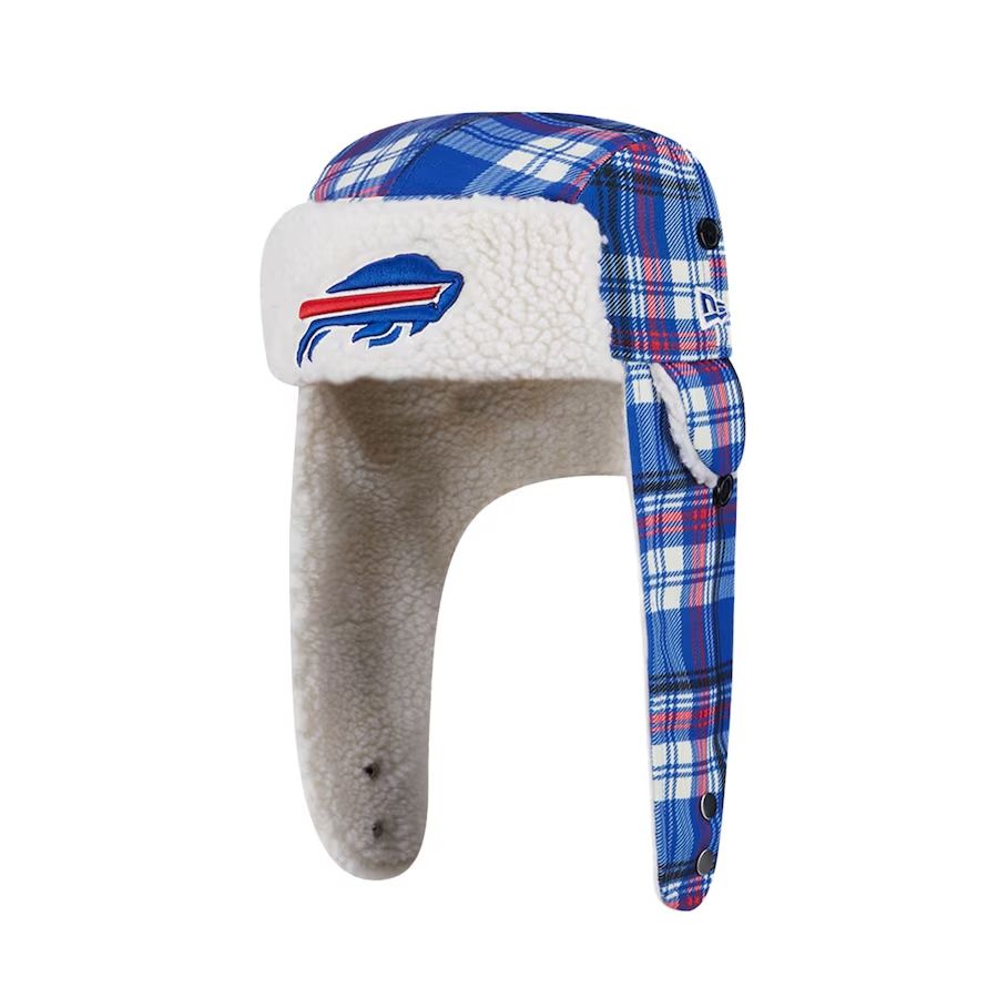 Buffalo Bills Men's New Era Royal Sideline Plaid Sherpa Trapper Hat