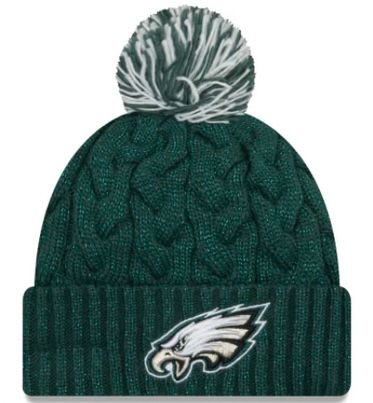 Philadelphia Eagles Women's New Era Cozy Cable Cuffed Knit Pom Hat