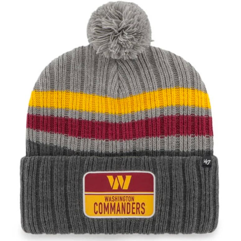 Washington Commanders Men’s Dark Gray Stack 47 Cuffed Pom Knit Hat