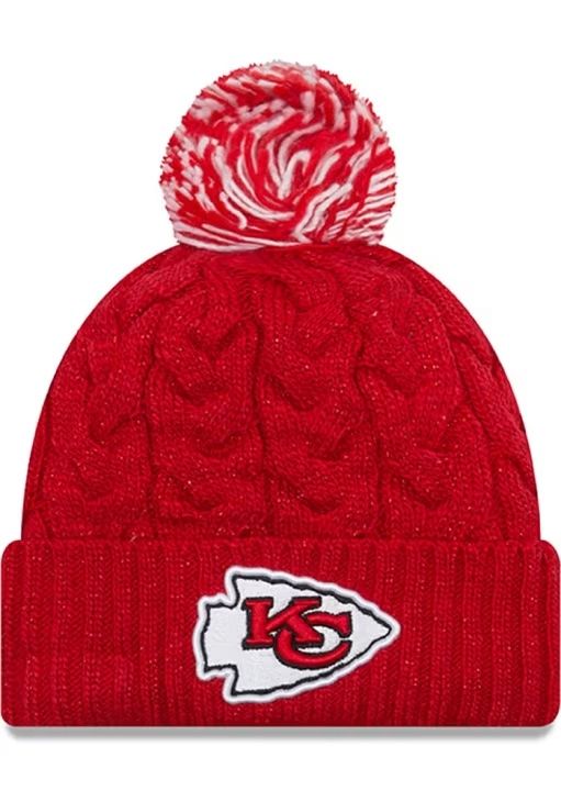 Kansas City Chiefs Women's New Era Cozy Cable Cuffed Knit Pom Hat